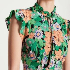 SANDRO Green and Orange Floral DRESS